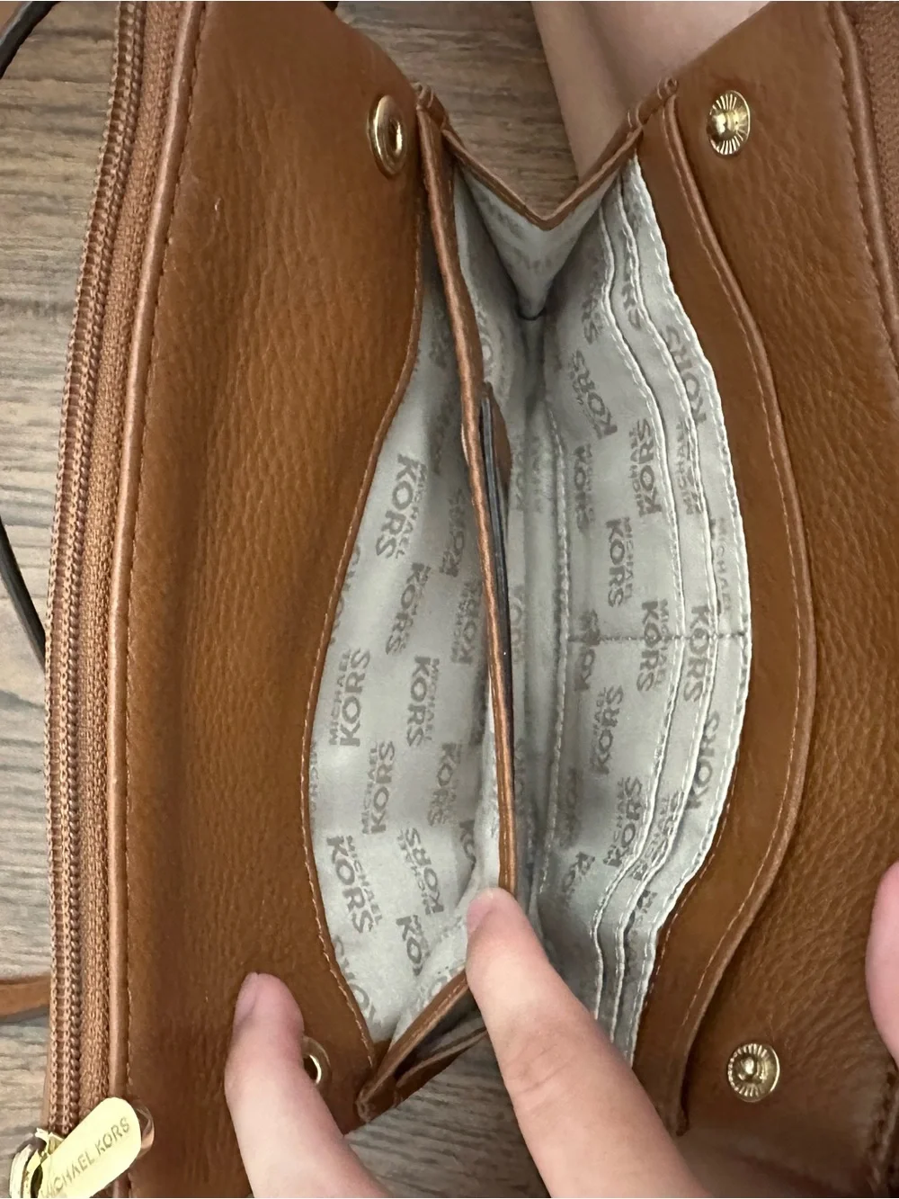 Vintage Michael Kors Tan Pebble Leather MK Circle Logo Crossbody